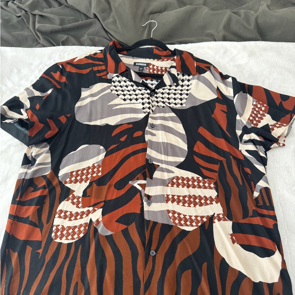 Cubavera Black and Brown Abstract Men's Shirt